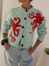 Fun Octopus Pattern Knitted Cardigan