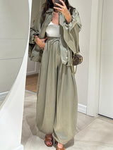 Brown Jacket + Drawstring Pants Casual Two-piece Suit