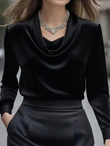Elegant Solid Color Satin Collar Shirt