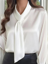 Solid Color Long-sleeved Bow Tie Casual Shirt