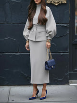 Royal Blue Turtleneck Top And Skirt Two-piece Set