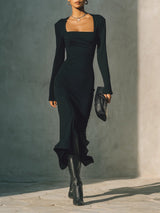 Black Square Neck Slim Maxi Dress