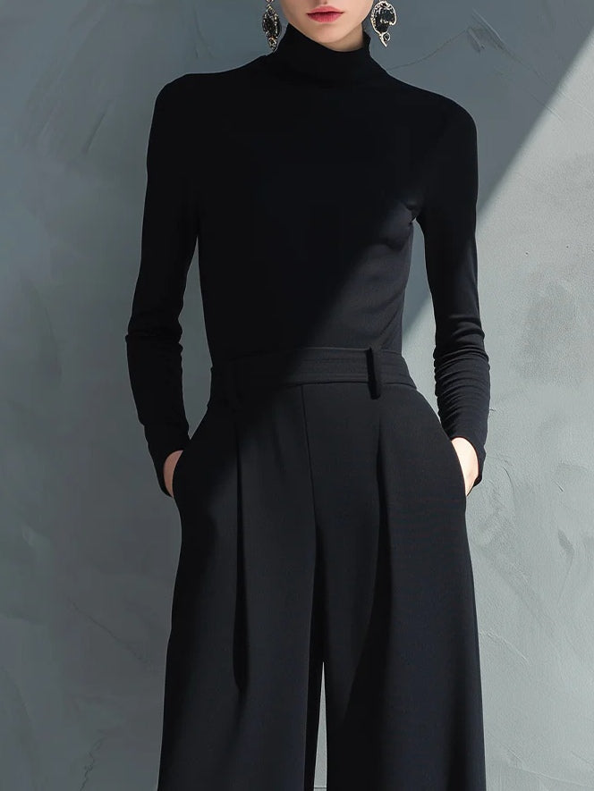 Classic Black High-neck Wide-leg Jumpsuit