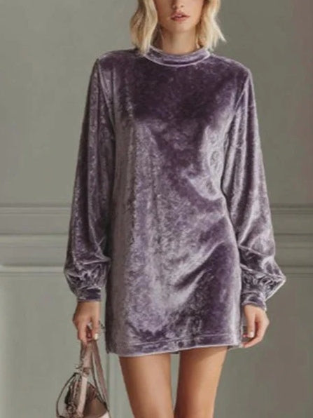 Velvet Round Beck Long Sleeve Loose Mini Dress