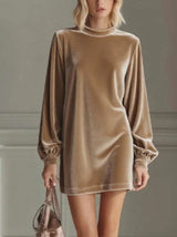 Velvet Round Beck Long Sleeve Loose Mini Dress