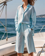 Long-sleeved Shirt Wide-leg Shorts Cotton and Linen Suit