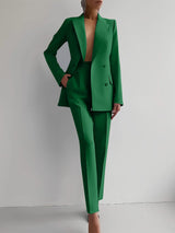 Casual Commuting Solid Color Blazer & High Waist Pants Set