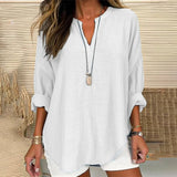 Solid Color V-Neck Long Sleeved Loose Casual Blouse