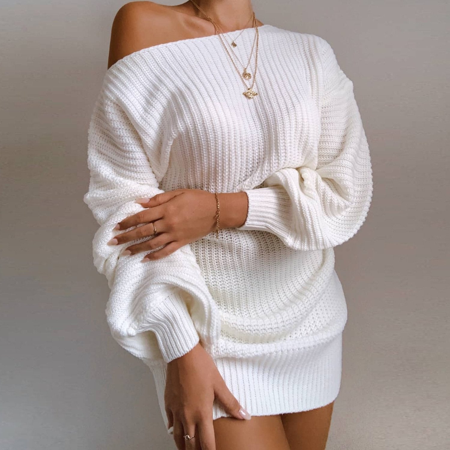 Daily Off Shoulder Sweater Dress