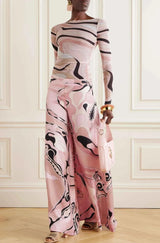 Retro Geometric Abstract Ruffled Mesh Pant Set