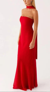 Digital print backless dress