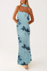 Digital print backless dress