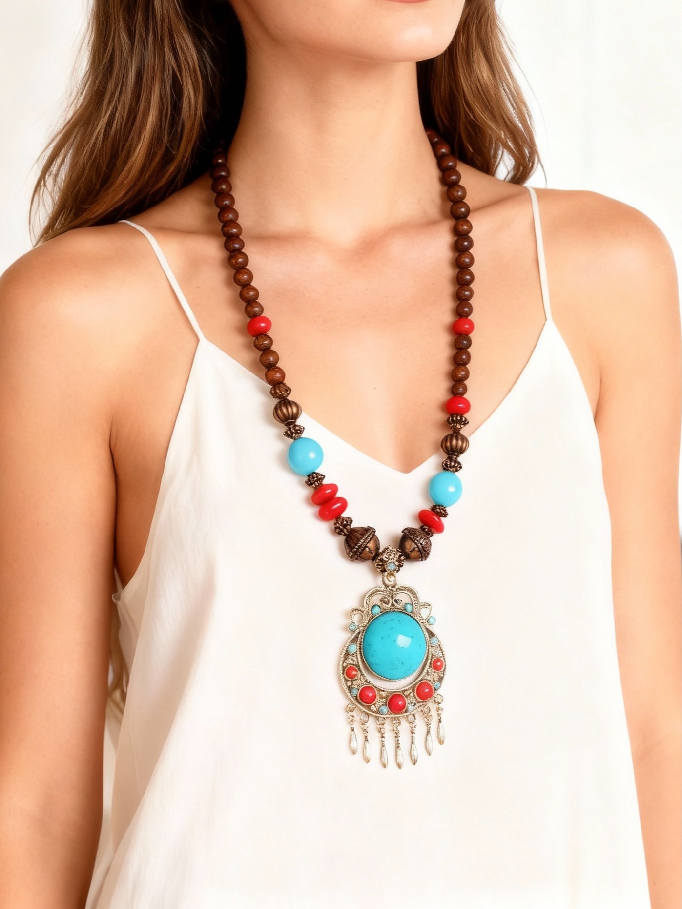 Bohemian Braided Rice Bead Necklace Sweater Chain