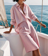 Long-sleeved Shirt Wide-leg Shorts Cotton and Linen Suit